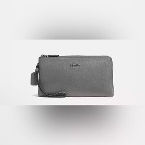 Coach Gray Leather Double Zip Wallet